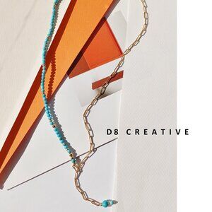 New 14K gold filled paper clip chain with turquoise handmade necklace 3 pics set